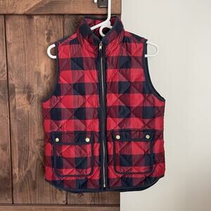 J. Crew Excursion Buffalo Plaid Quilted Down Puffer Vest Women's Sz Small Red